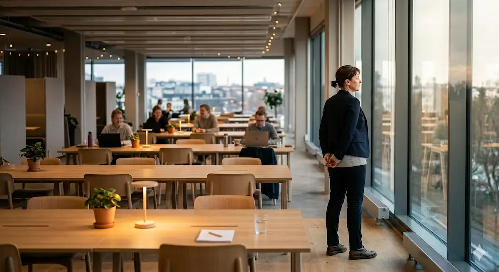 woman in Nordic office landscape